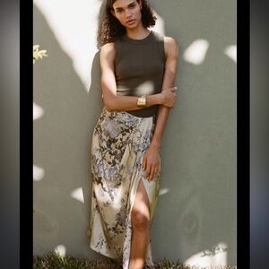 Zara Asymmetrical Floral Skirt in Cream and Gray